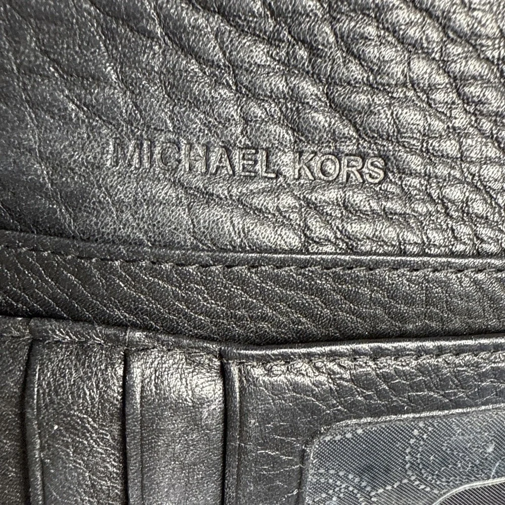 Michael Kors Black Soft Leather Twofold  Snap Zip Flap Women's Large Wallet